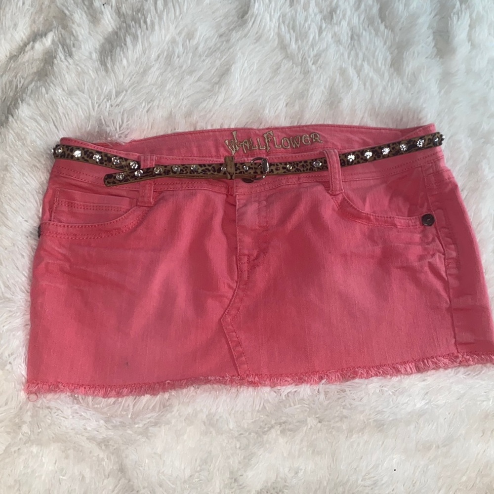 Coral denim mini skirt